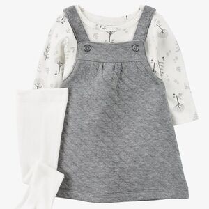 NWT Carters 18mo Gray Quilted Dress Set with White Long Sleeve cozy and cute